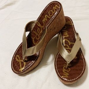 SAM EDELMAN Gold Wedge Flip Flops